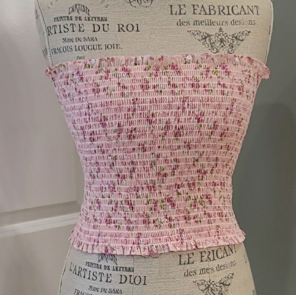 Dri Release Pink Smocked Floral Breast Binder Stretch Tube Top - Size Large - Picture 2 of 5